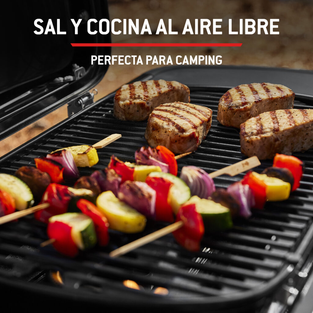 Parrilla con carne y brochetas de verduras