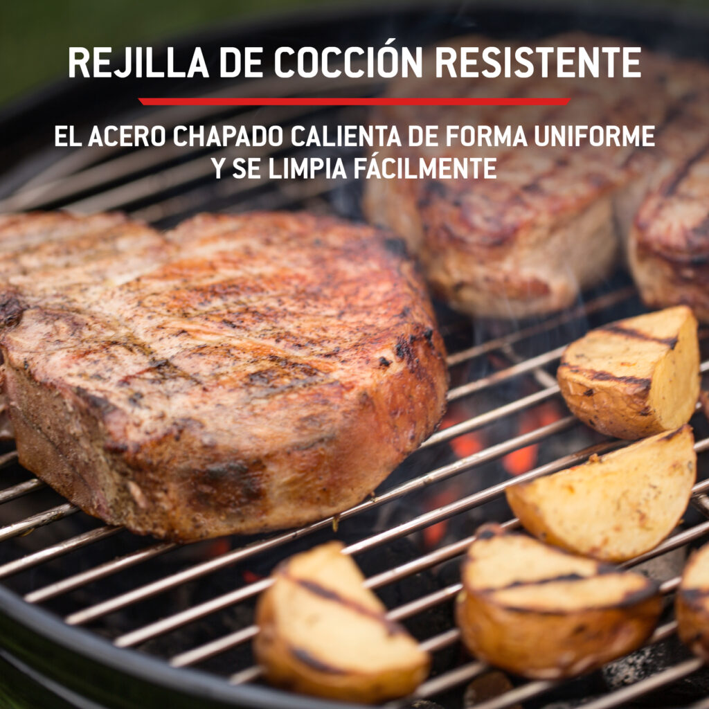 Carne y patatas asadas en parrilla.