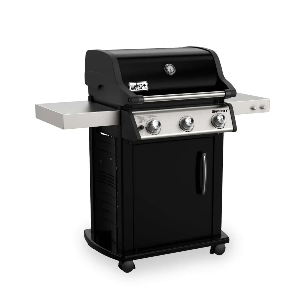 Parrilla de gas negra con tres quemadores