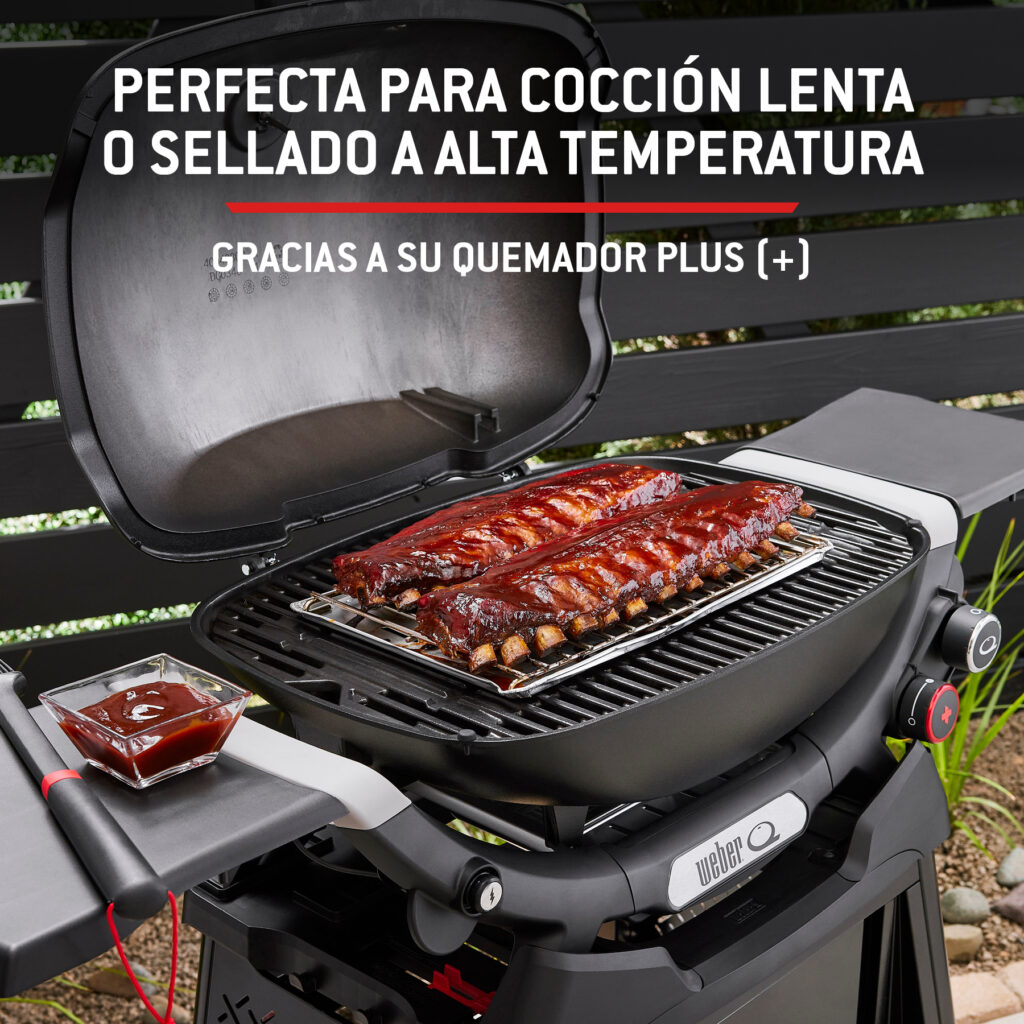 Parrilla con costillas y salsa BBQ.