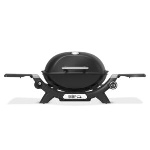 Barbacoa portátil negra con estantes laterales