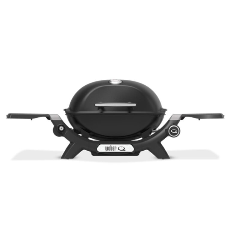 Barbacoa portátil negra con estantes laterales
