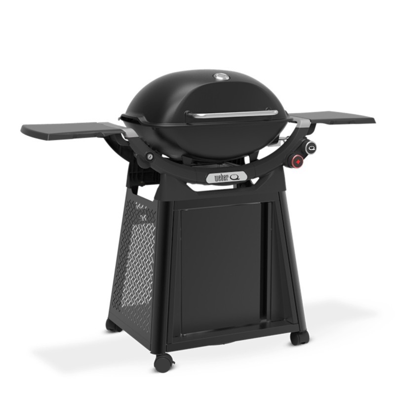 Barbacoa de gas moderna con tapa negra.