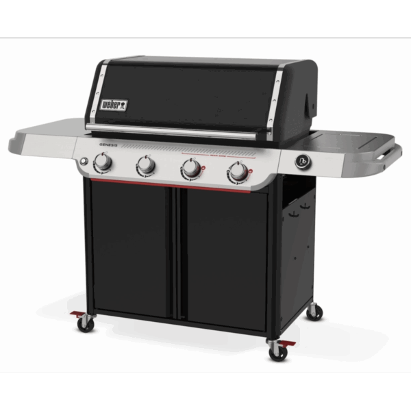 Parrilla de gas de cuatro quemadores negra.