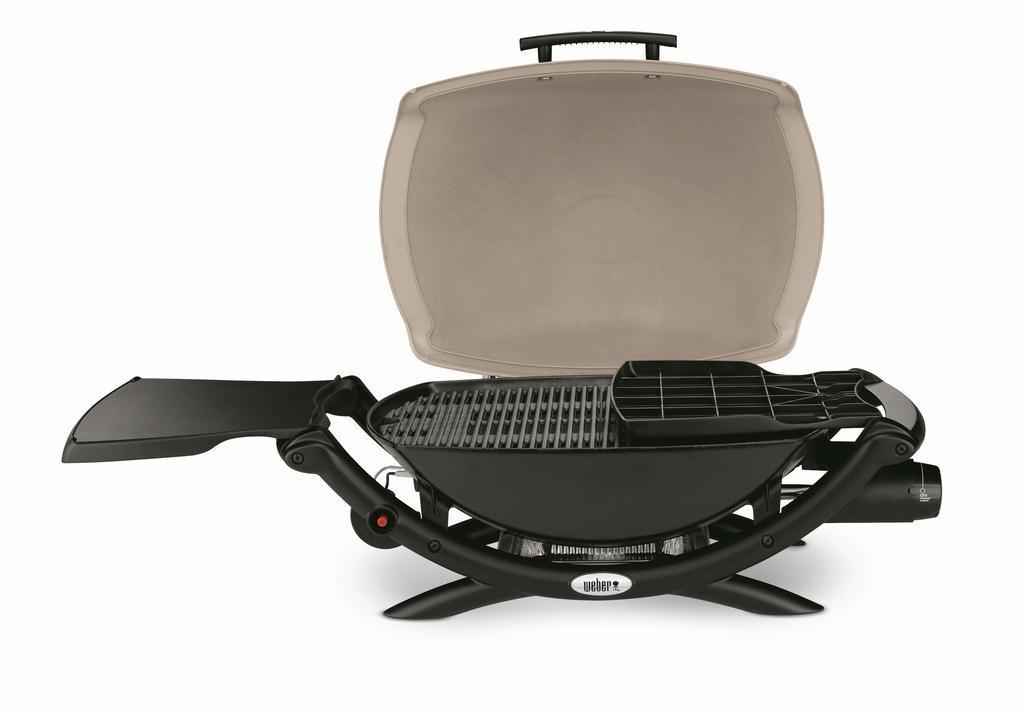 Barbacoa de gas portátil con tapa abierta