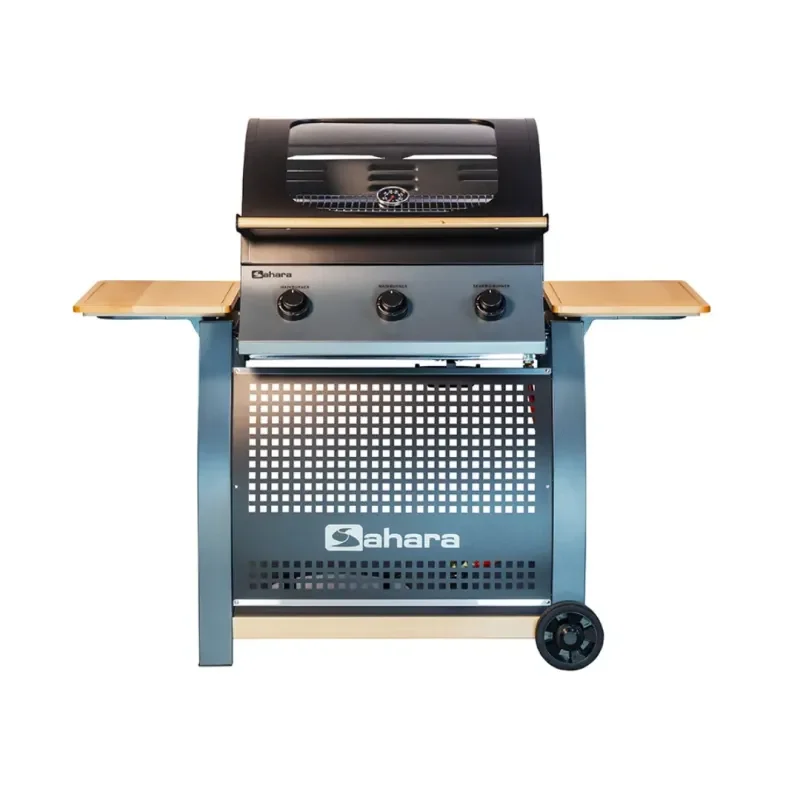 Barbacoa de gas Sahara con tres quemadores.