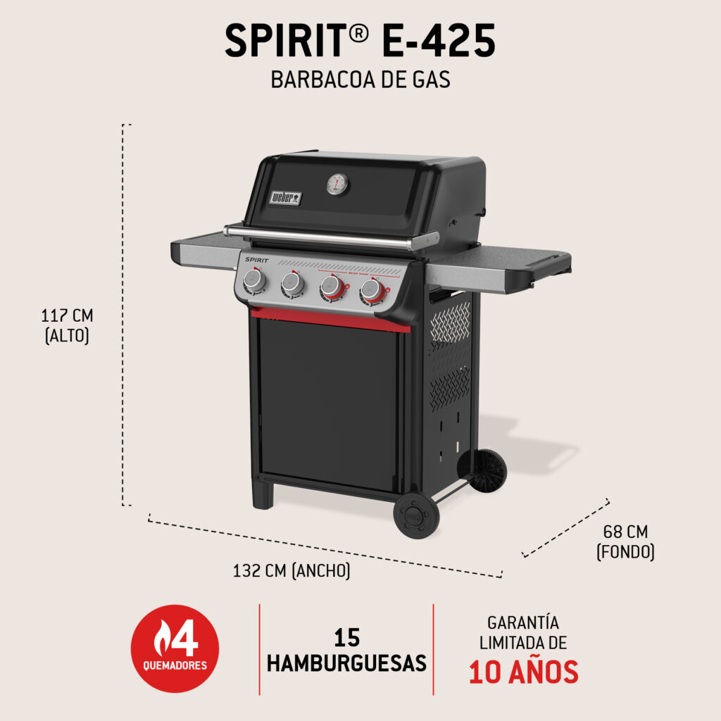 Barbacoa de gas Spirit E-425 negra.