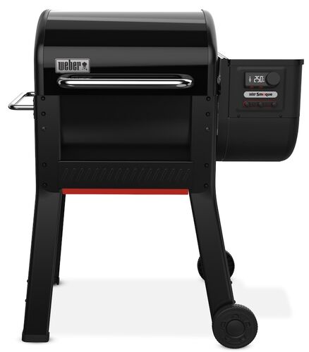 Parrilla de barbacoa negra con controlador digital.