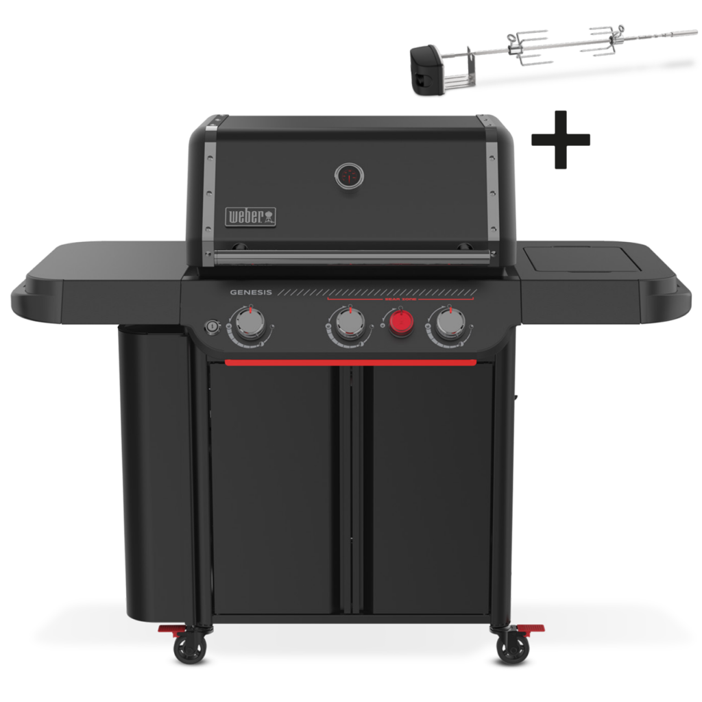 Barbacoa negra con accesorio de asador incluido