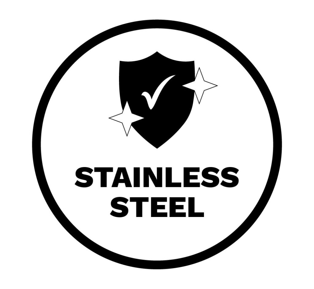 Icono de acero inoxidable con escudo y estrellas