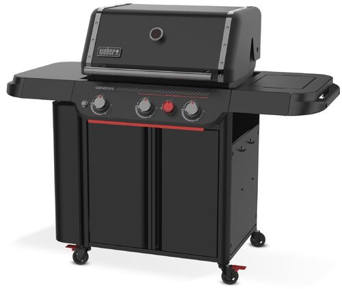 Parrilla de gas negra con tres quemadores.