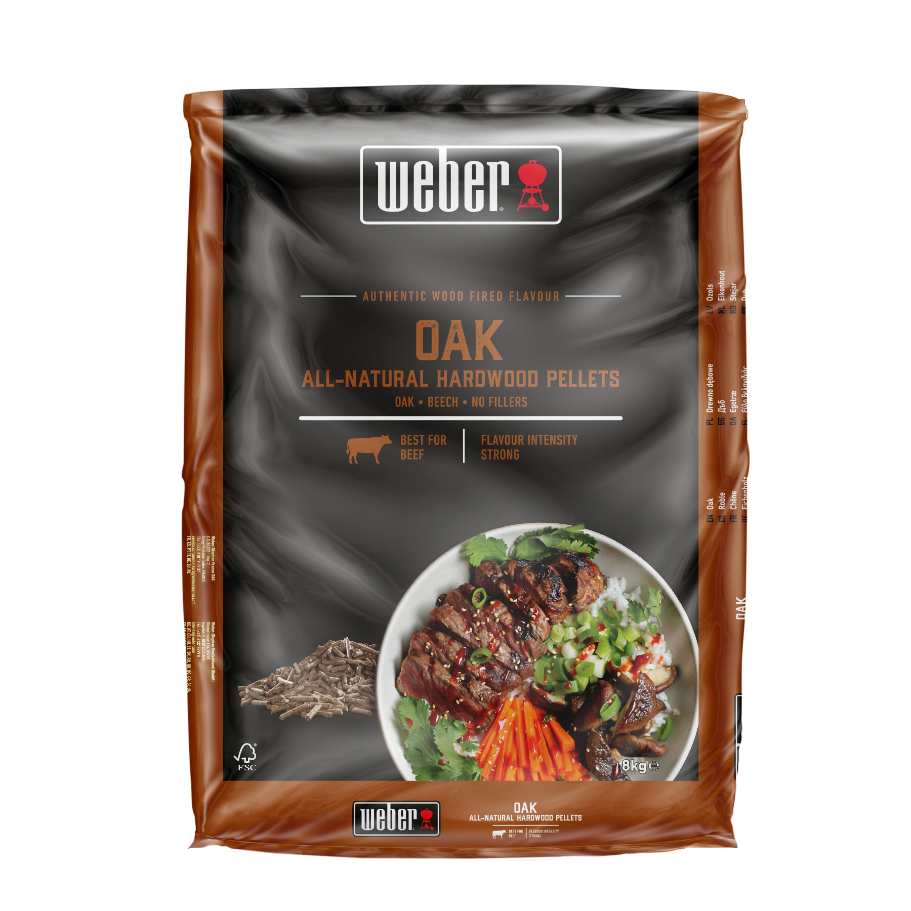Pellets de madera de roble Weber para barbacoa.