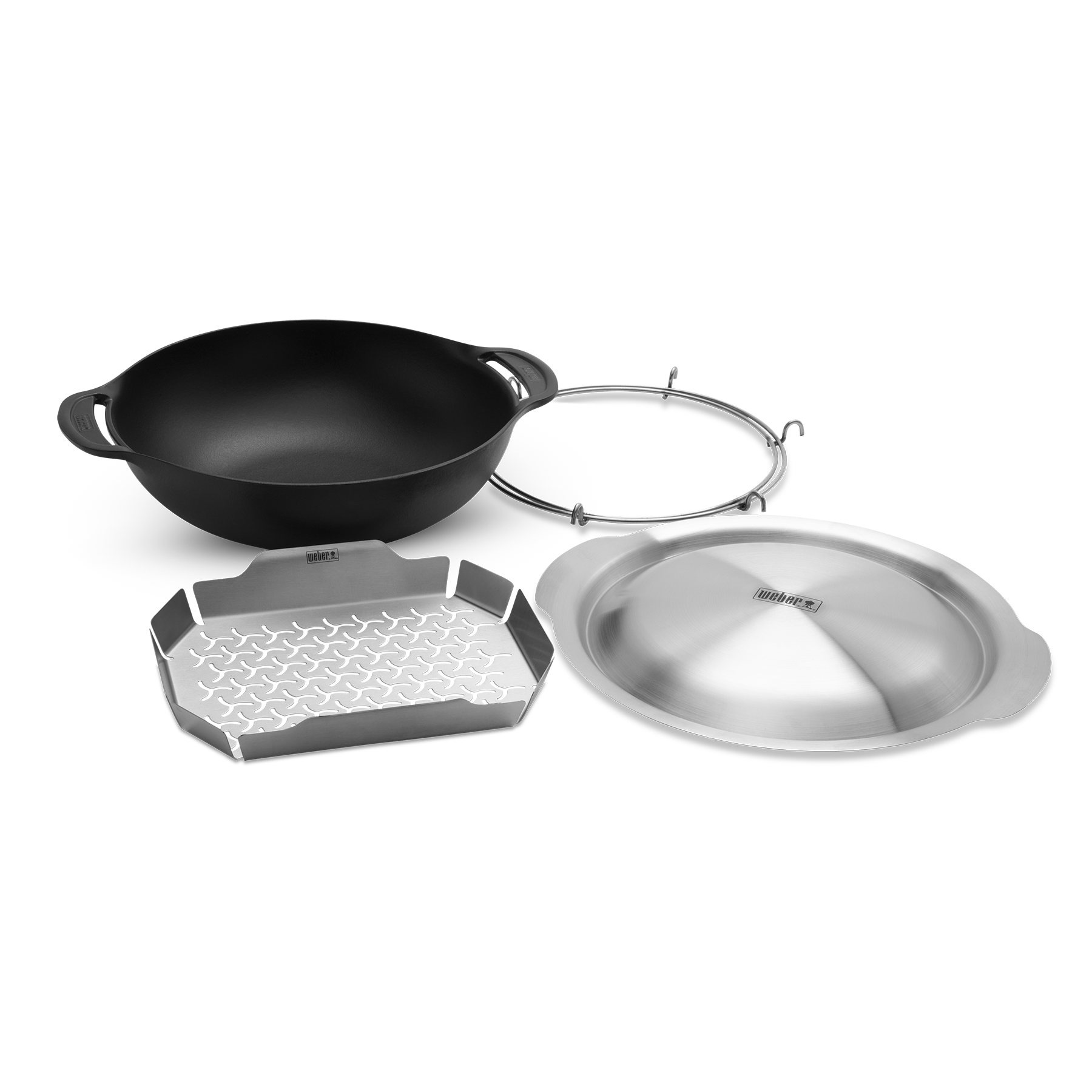 Juego de utensilios de cocina de acero y wok