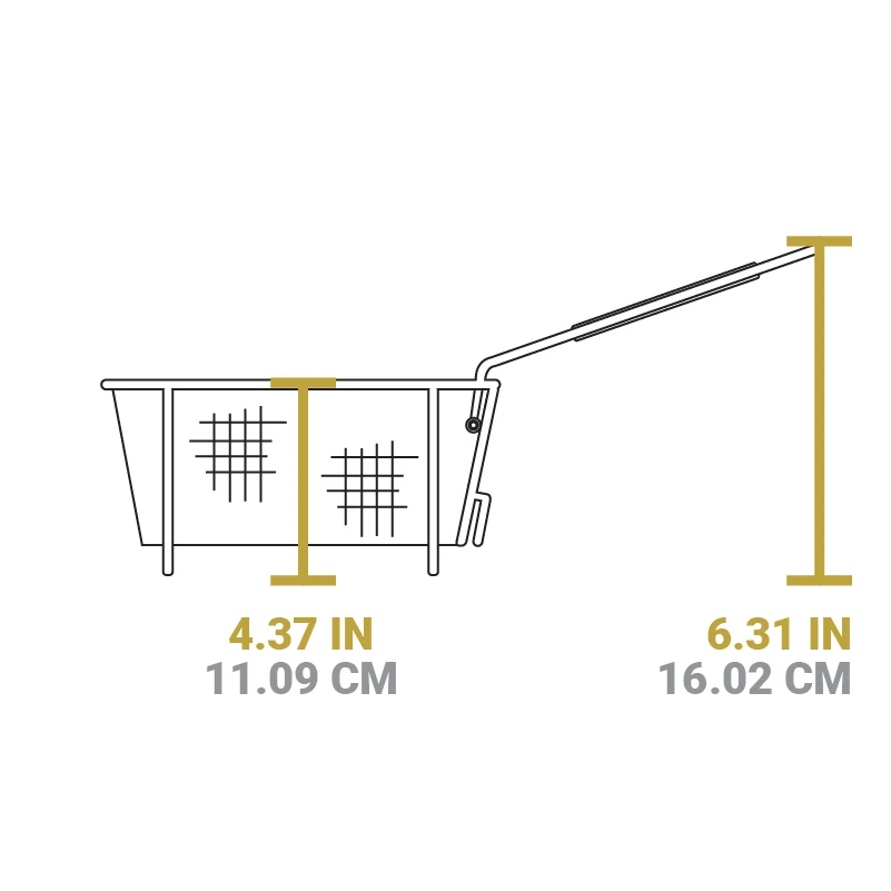 Diagrama con medidas de una cesta metálica.