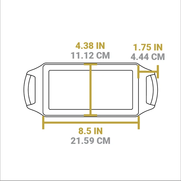 Diagrama de bandeja con medidas en pulgadas y cm